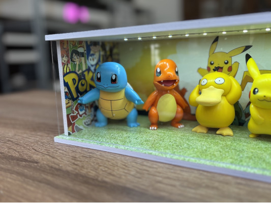 Pokemon themed diorama + with characters + unique photo and text  + with LED light