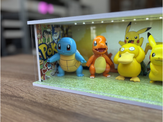 Pokemon themed diorama + with characters + unique photo and text  + with LED light